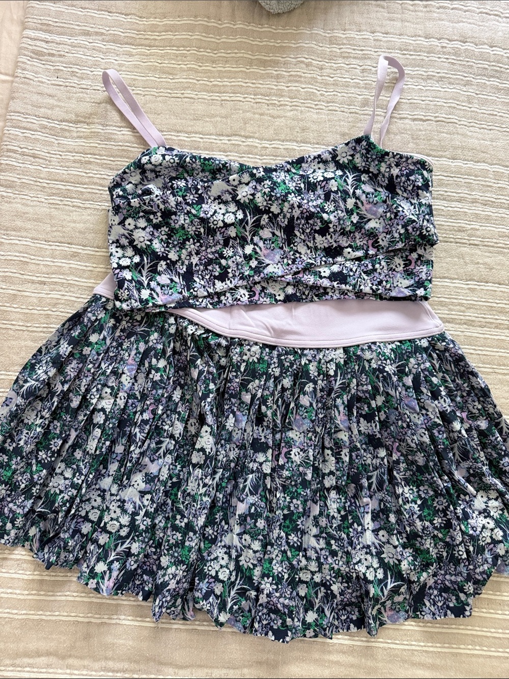 aerie Navy Floral outfit with Lavender Waistband